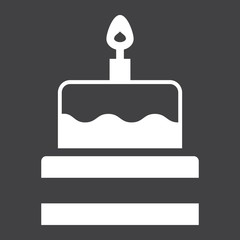 Fototapeta premium Birthday cake solid icon, sweet and holiday, vector graphics, a filled pattern on a black background, eps 10.