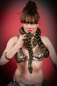 Belly dancer wearing snake