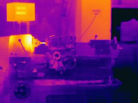 Thermal image of part being turned on lathe