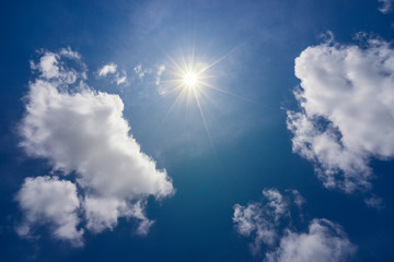 blue sky and cloudscape with sun star - can use to display or montage on product
