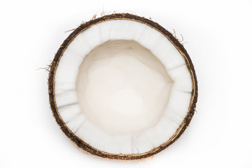 Half coconut top view isolated on white