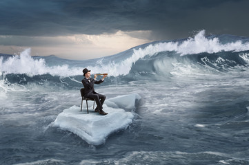 Surfing sea on ice floe. Mixed media . Mixed media