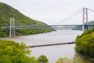 View of Bear Mountain Bridge and the Hudson River, at Bear Mountain State Park, New York.