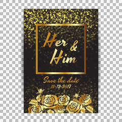 Gold confetti glitter wedding card.