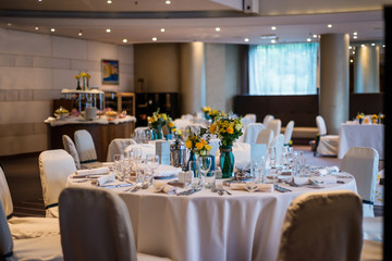 Beautifully decorated wedding table in yellow