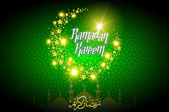 Ramadan Kareem greeting card on green background. Vector illustration.