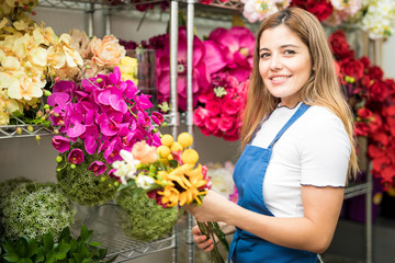 Florist choosing a bunch of flowers