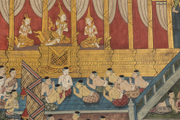 Thai Mural Wall Painting, Wat Pho Temple, Bangkok © jumoobo