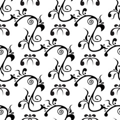 Floral monochrome background. Seamless black and white pattern