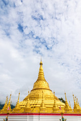 Tachileik Shwedagon Pagoda is a beautiful golden pagoda that imitates Shwedagon Paya Pagoda, tourist attraction near the Thai border at Tachileik town in Shan State, Myanmar (Burma)