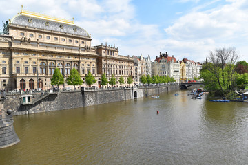 Fototapeta na wymiar The National Theatre of Prague city center on the bank of Vltava river, in Czech Republic.