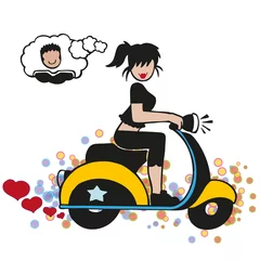 Foto op Plexiglas Girl on a scooter thinking about a boy © trattieritratti