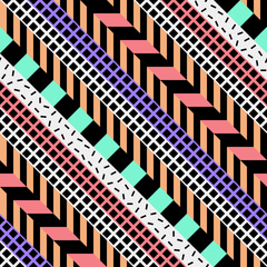 Fototapeta premium Retro color seamless pattern. Fancy abstract geometric art print. Ethnic hipster ornamental lines backdrop.