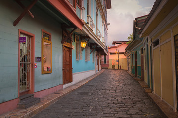Multicolored houses in the Las Penas district on the hill of St. Ana, Guayaquil, Ecuador