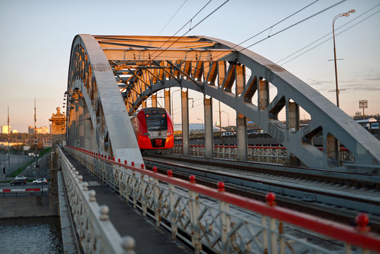 Train on the bridge. Moscow 