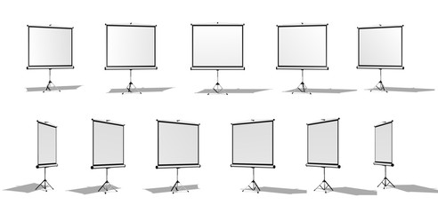 Set of Horizontal screen for a projector or an advertising banner. Different angles. Isolated on white background.