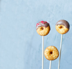 Donut on a stick. Biscuit cookies. Selective focus. Copy space.