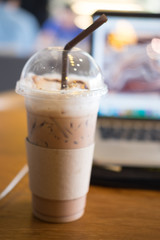 Iced coffee  with Ice in plastic cup