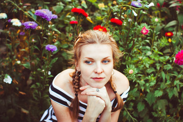 Woman in the summer garden