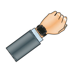 drawing hand man with smart watch wearable technology vector illustration
