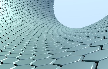 3d render futuristic surface of hexagons