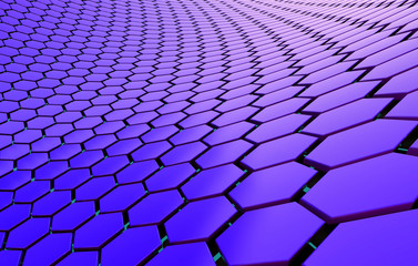 3d render futuristic surface of hexagons