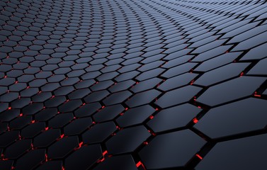 3d render futuristic surface of hexagons