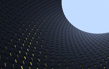 3d render futuristic surface of hexagons