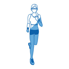 woman run with wearable technology headphones vector illustration