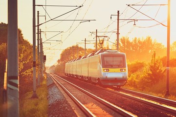 Fototapeta na wymiar Railway at the amazing sunset