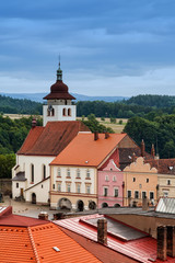 Fototapeta na wymiar Looking down on the Church of the Holy Trinity, Nove Mesto nad Metuji, Bohemia, Czech Republic