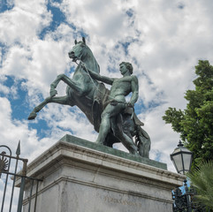Fototapeta na wymiar Statues of Russian bronze horses in Naples - Italy