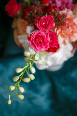 Beauty bouquet on celebration closeup. Delicate, exquisite flowers. Natural light