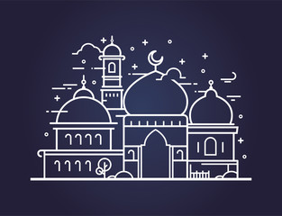 Creative illustration of a Mosque in line style. Ramadan Kareem background. Ramadan Kareem celebration.