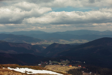 Carpathian mountains. The village in the mountains. Houses in the mountains.