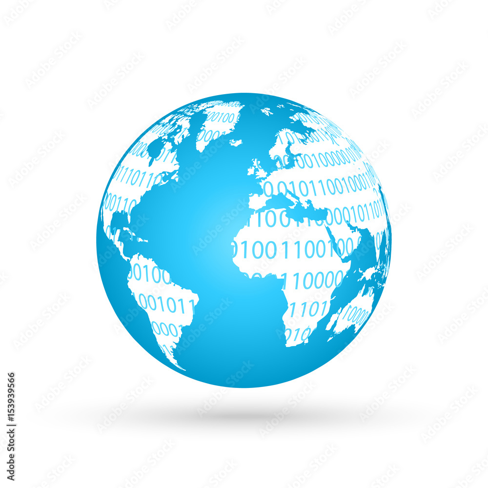 Poster planet earth and global technology concept with globe and map made of binary code
