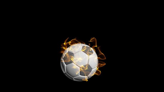 Rotating soccer ball on a black background, video loop, with alpha channel