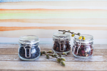 spices on wooden table