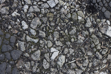 the stones on the ground and asphalt