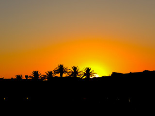 Port de Fornells, Menorca, Spain. Sunset during summer season