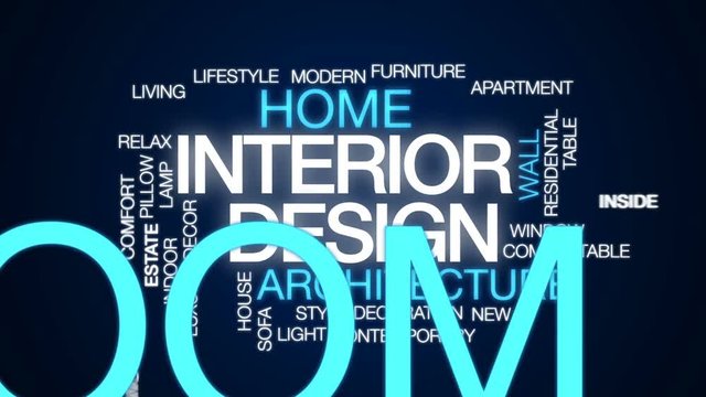 Interior design animated word cloud, text design animation.