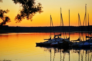 Sonnenuntergang, See, Schiffe, Boot