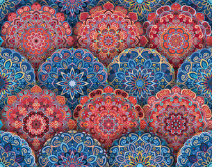Mandala Pattern Blue Red with Shadows