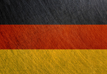 Germany flag, vintage, retro, scratched, Steel  background. Black, red, gold.