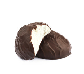 Marshmallow covered in chocolate isolated
