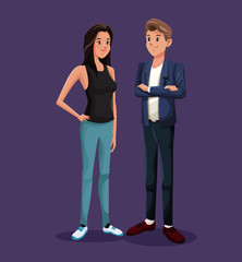 young couple standing fashion style vector illustration