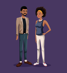 young couple standing fashion style vector illustration