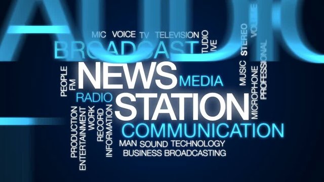News station animated word cloud, text design animation.
