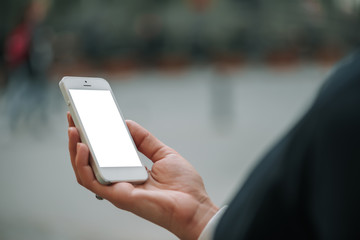 Woman hand holding contemporary modern smartphone.