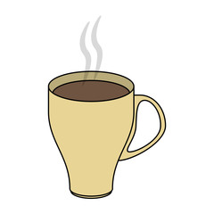 color image cartoon crockery modern cup of coffee with steam vector illustration